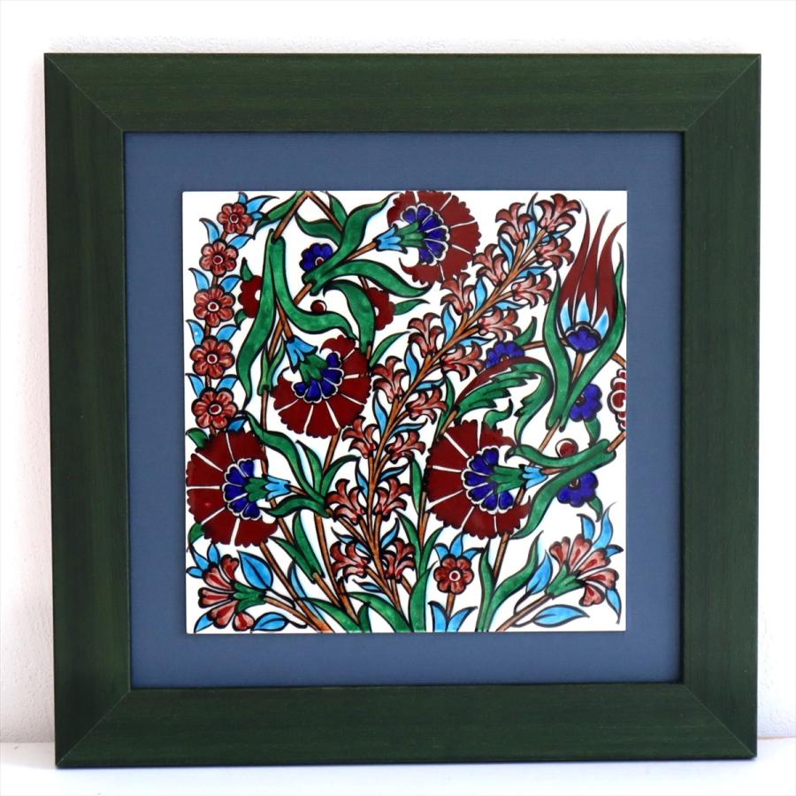 トルコ陶器 手書きタイル 1枚額 H31×W31×D2.5cm カーネーション Turkish Hand Paint Tile | 