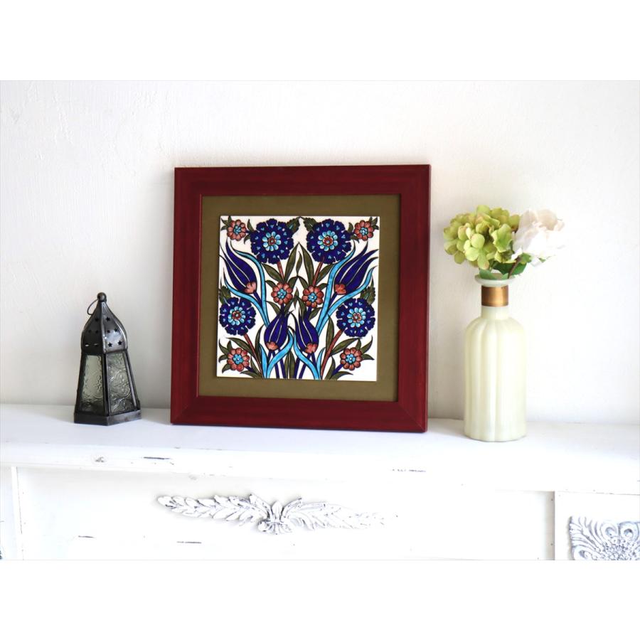 トルコ陶器 手書きタイル 1枚額 H32×W32×D1.5cm チューリップ＆カーネーション Turkish Hand Paint Tile |  | 01