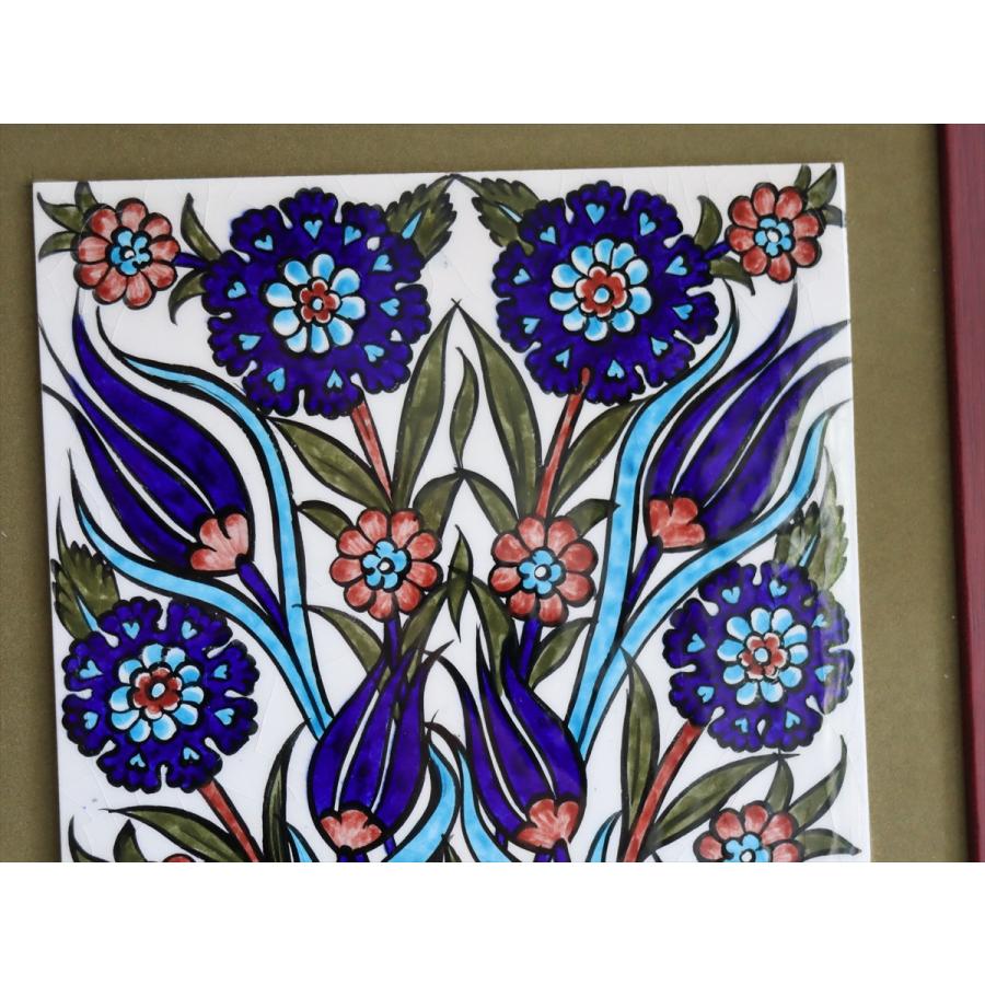 トルコ陶器 手書きタイル 1枚額 H32×W32×D1.5cm チューリップ＆カーネーション Turkish Hand Paint Tile |  | 02