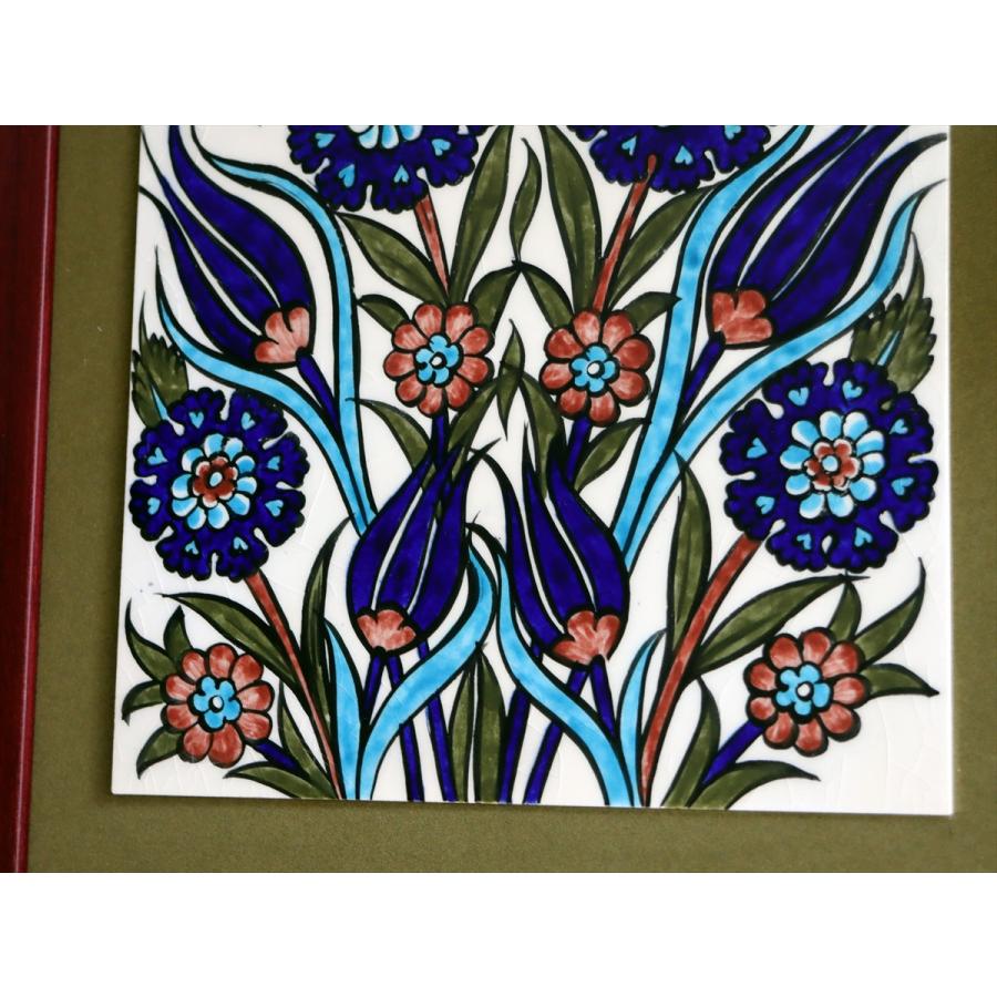 トルコ陶器 手書きタイル 1枚額 H32×W32×D1.5cm チューリップ＆カーネーション Turkish Hand Paint Tile |  | 03