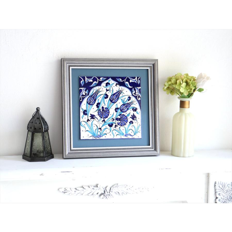 トルコ陶器 手書きタイル 1枚額 H31×W31×D2.5cm チューリップ＆カーネーション Turkish Hand Paint Tile |  | 01