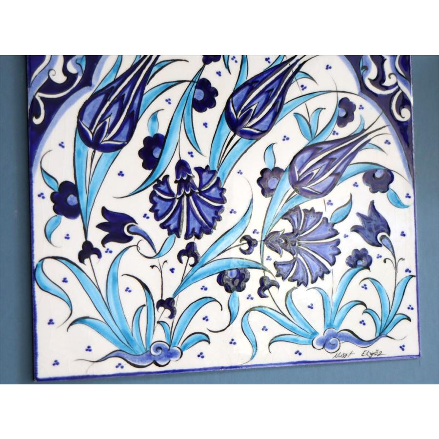 トルコ陶器 手書きタイル 1枚額 H31×W31×D2.5cm チューリップ＆カーネーション Turkish Hand Paint Tile |  | 03