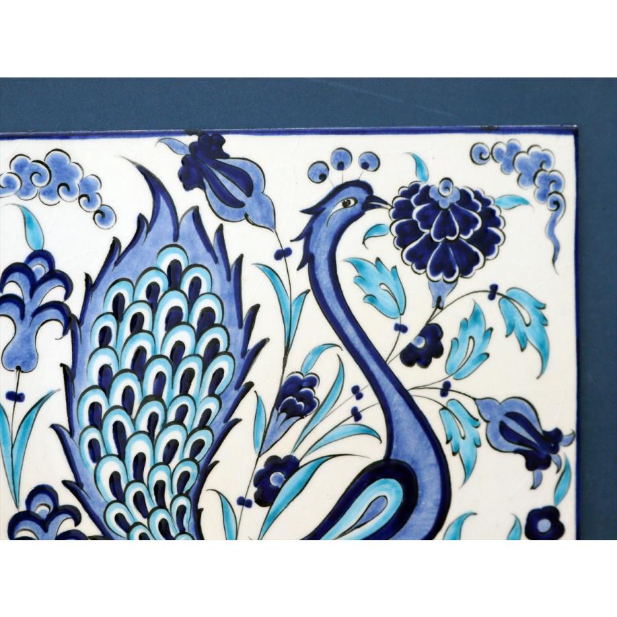 トルコ陶器 手書きタイル 1枚額 H31×W31×D2.5cm 孔雀と花 Turkish Hand Paint Tile |  | 02