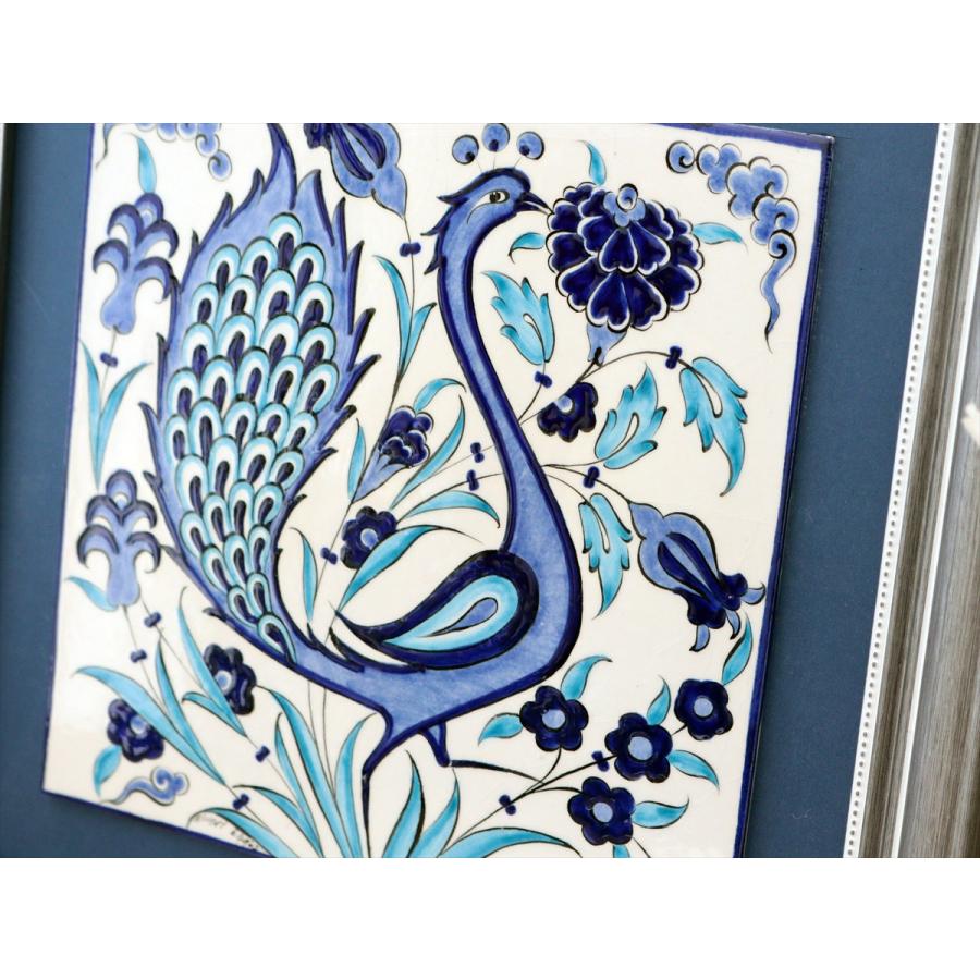 トルコ陶器 手書きタイル 1枚額 H31×W31×D2.5cm 孔雀と花 Turkish Hand Paint Tile |  | 03