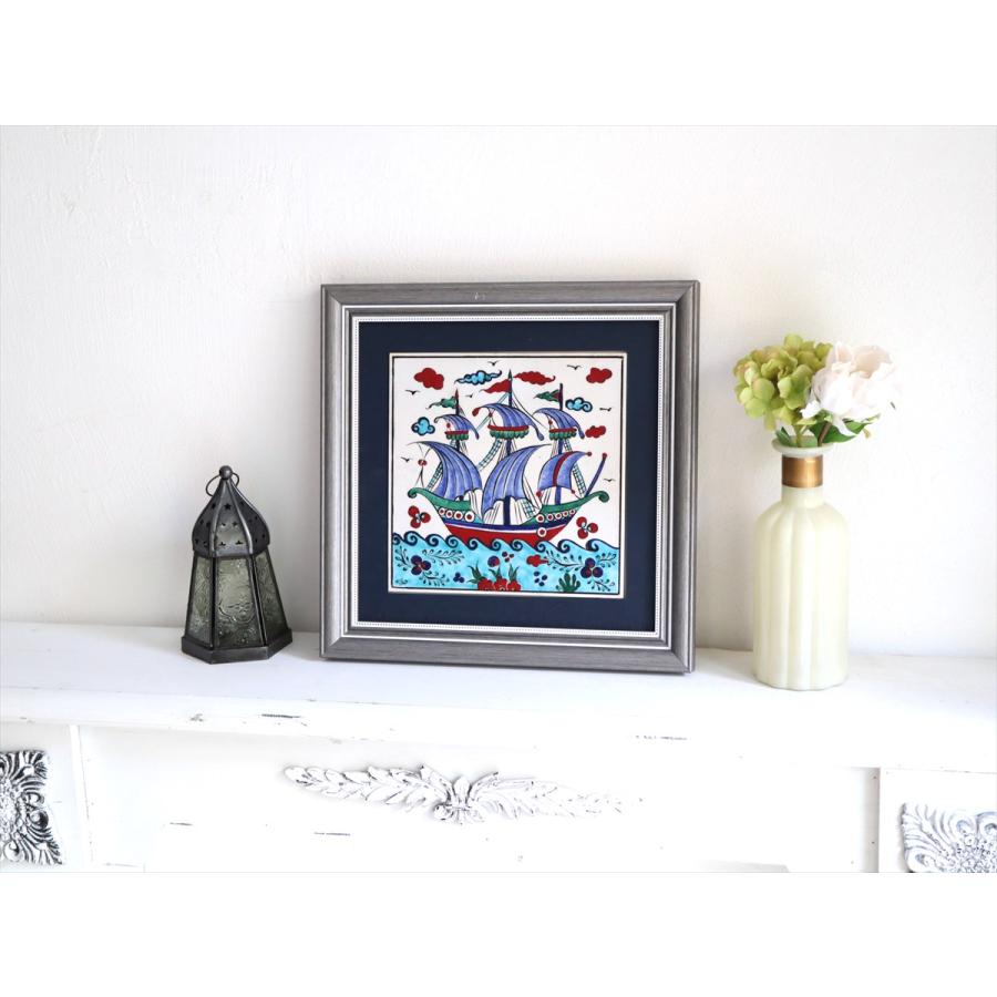 トルコ陶器 手書きタイル 1枚額 H31×W31×D2.5cm チャナッカレ・トロイの船 Turkish Hand Paint Tile |  | 01