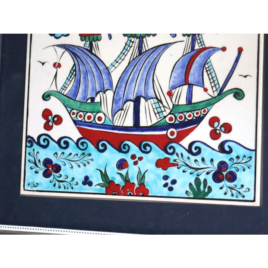 トルコ陶器 手書きタイル 1枚額 H31×W31×D2.5cm チャナッカレ・トロイの船 Turkish Hand Paint Tile |  | 03
