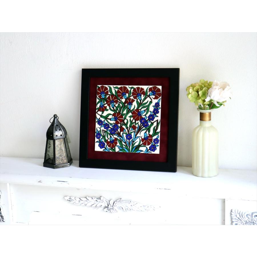 トルコ陶器 手書きタイル 1枚額 H30×W30×D1.5cm チューリップ＆カーネーション Turkish Hand Paint Tile |  | 01