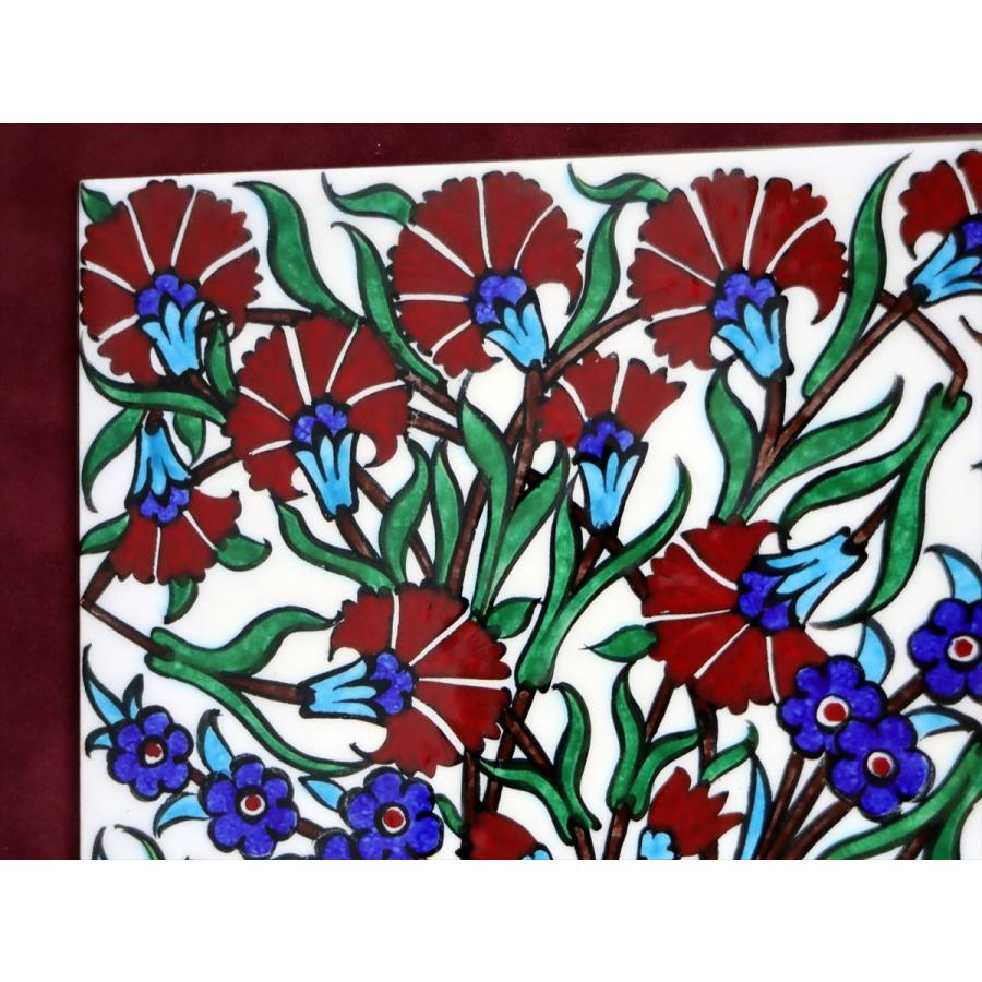 トルコ陶器 手書きタイル 1枚額 H30×W30×D1.5cm チューリップ＆カーネーション Turkish Hand Paint Tile |  | 02