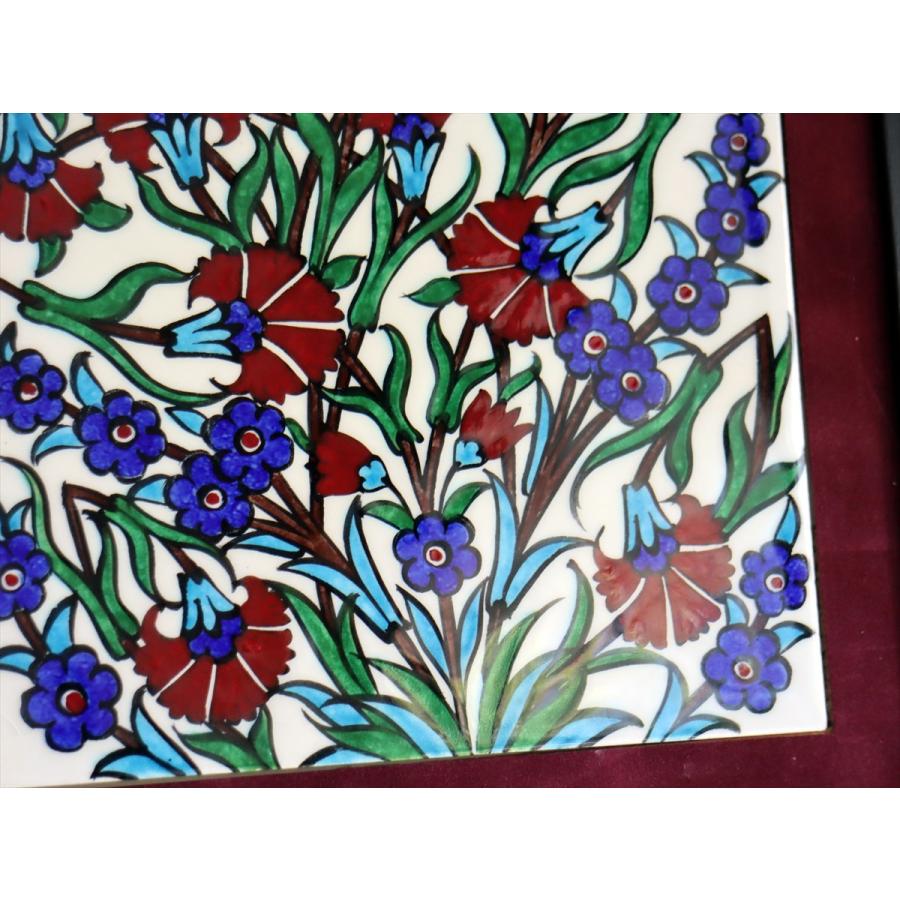 トルコ陶器 手書きタイル 1枚額 H30×W30×D1.5cm チューリップ＆カーネーション Turkish Hand Paint Tile |  | 03