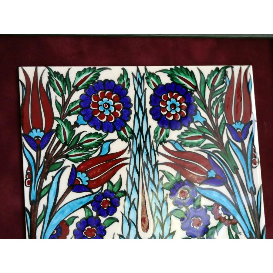 トルコ陶器 手書きタイル 1枚額 H32×W32×D1.5cm チューリップ＆カーネーション Turkish Hand Paint Tile |  | 02
