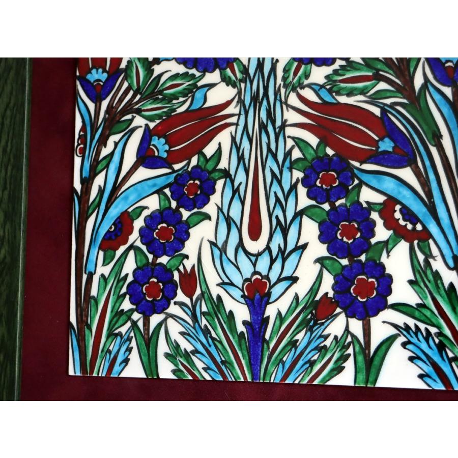 トルコ陶器 手書きタイル 1枚額 H32×W32×D1.5cm チューリップ＆カーネーション Turkish Hand Paint Tile |  | 03