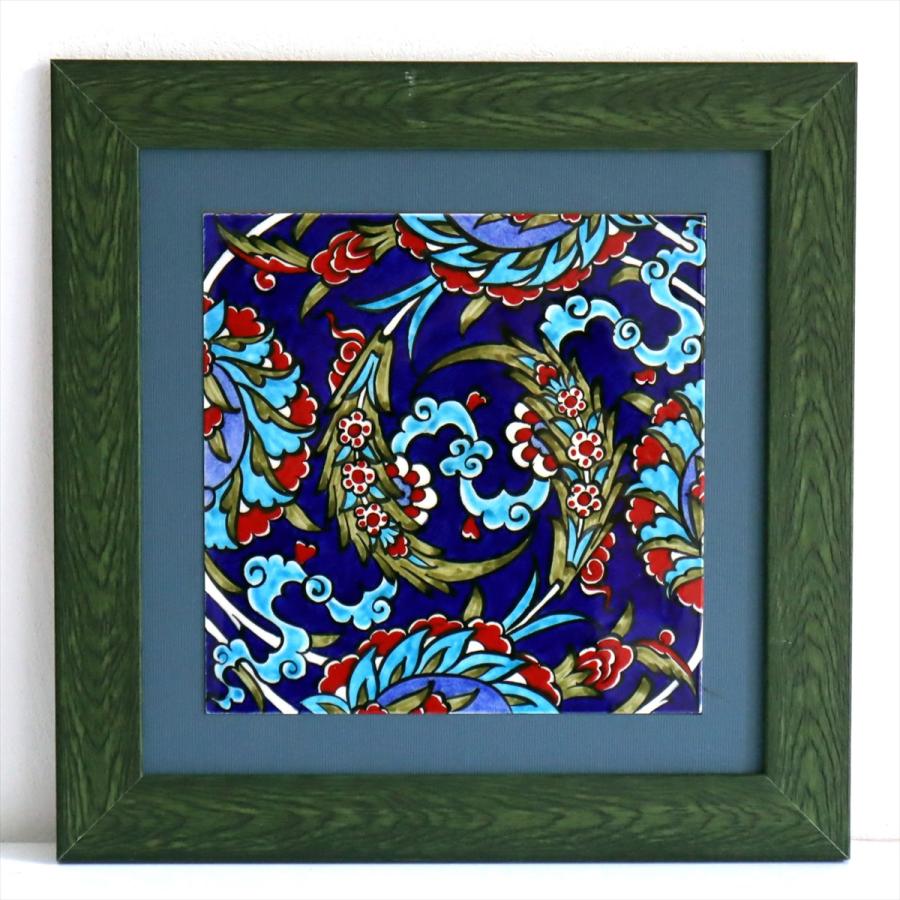 トルコ陶器 手書きタイル 1枚額 H32×W32×D1.5cm フラワーデザイン Turkish Hand Paint Tile | 