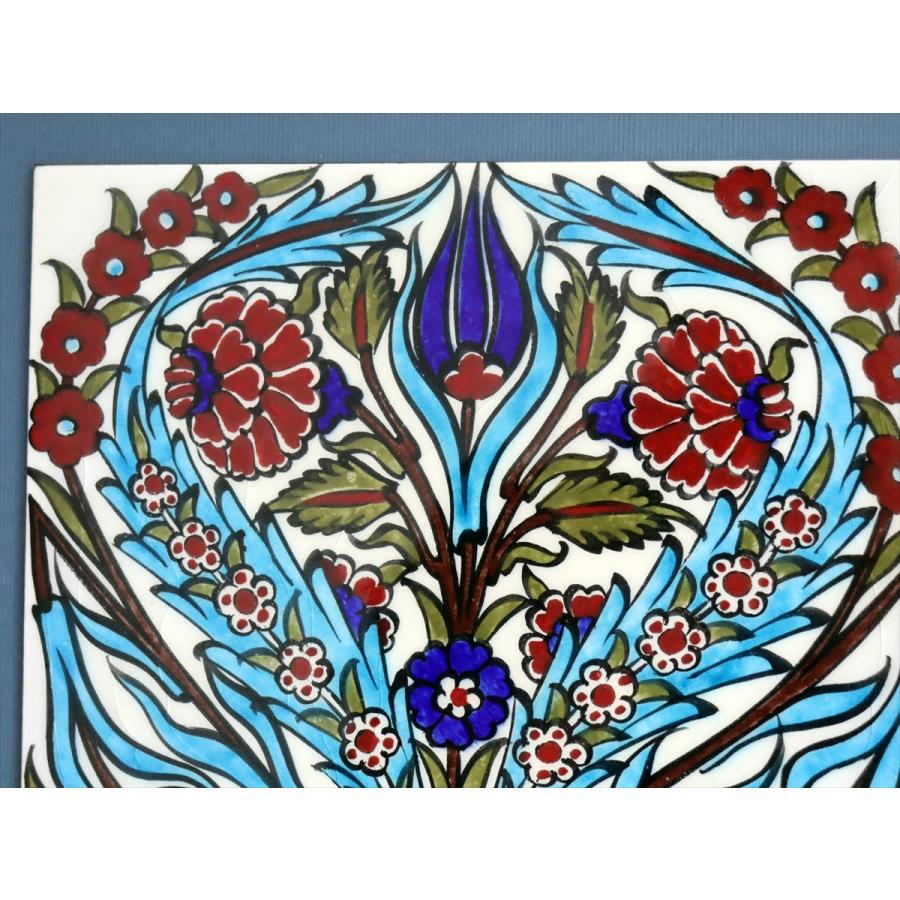 トルコ陶器 手書きタイル 1枚額 H32×W32×D1.5cm チューリップ＆カーネーション Turkish Hand Paint Tile |  | 02