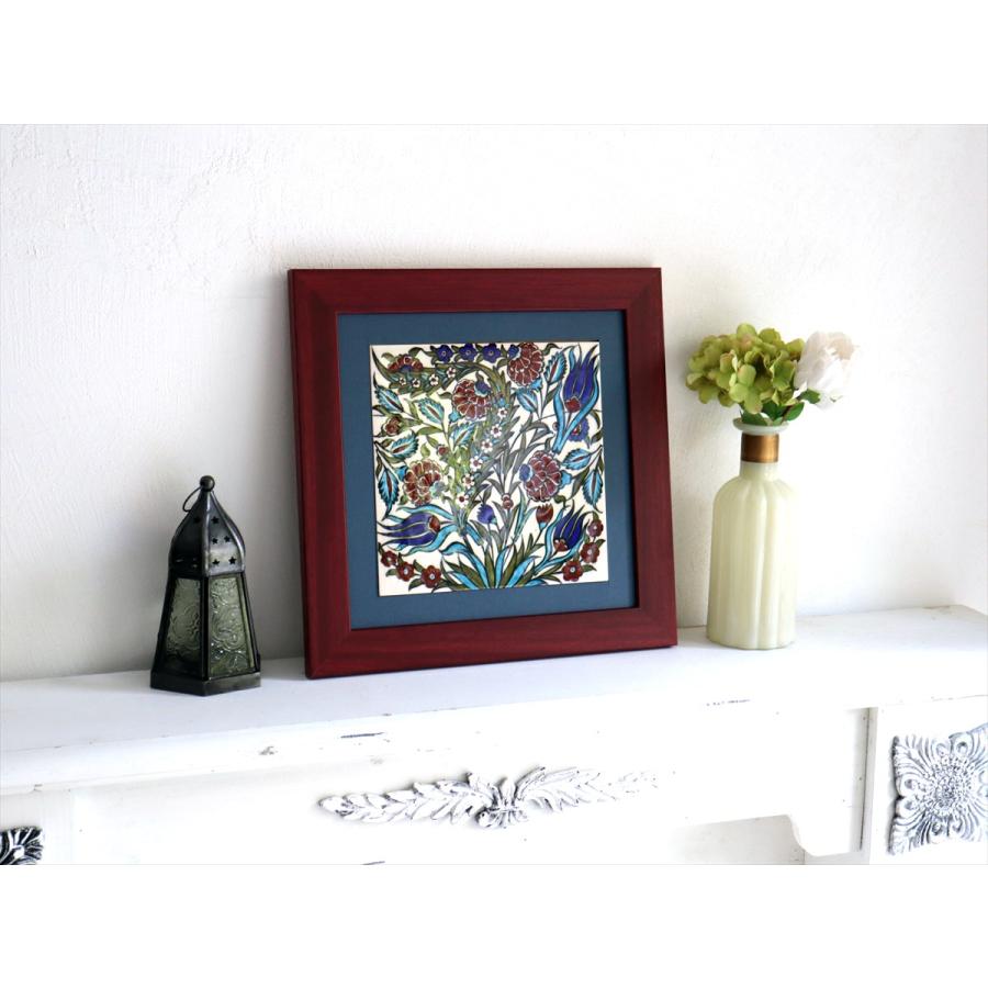 トルコ陶器 手書きタイル 1枚額 H32×W32×D1.5cm チューリップ＆カーネーション Turkish Hand Paint Tile |  | 01