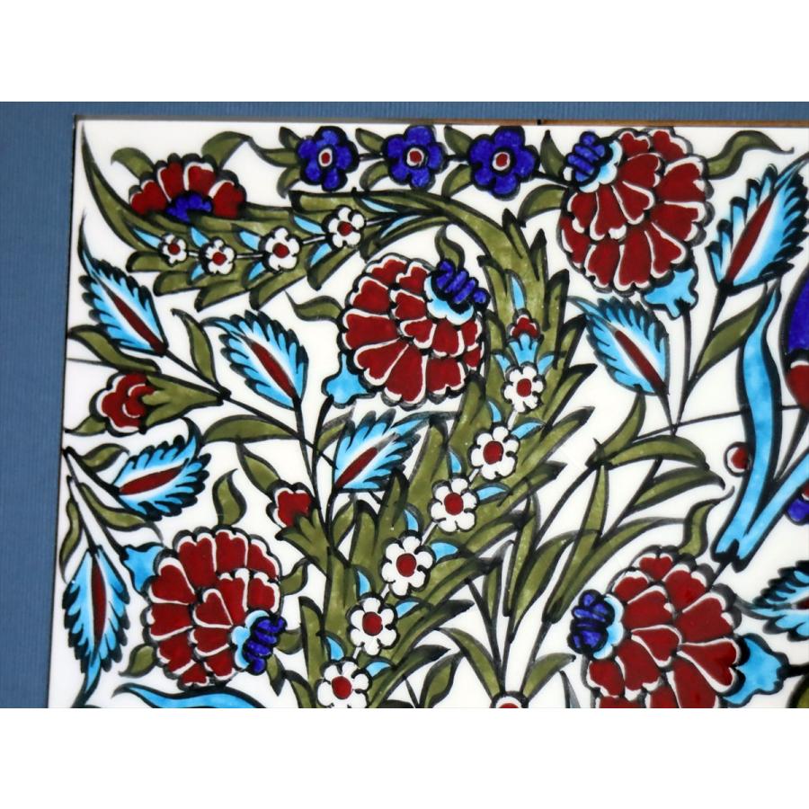 トルコ陶器 手書きタイル 1枚額 H32×W32×D1.5cm チューリップ＆カーネーション Turkish Hand Paint Tile |  | 02