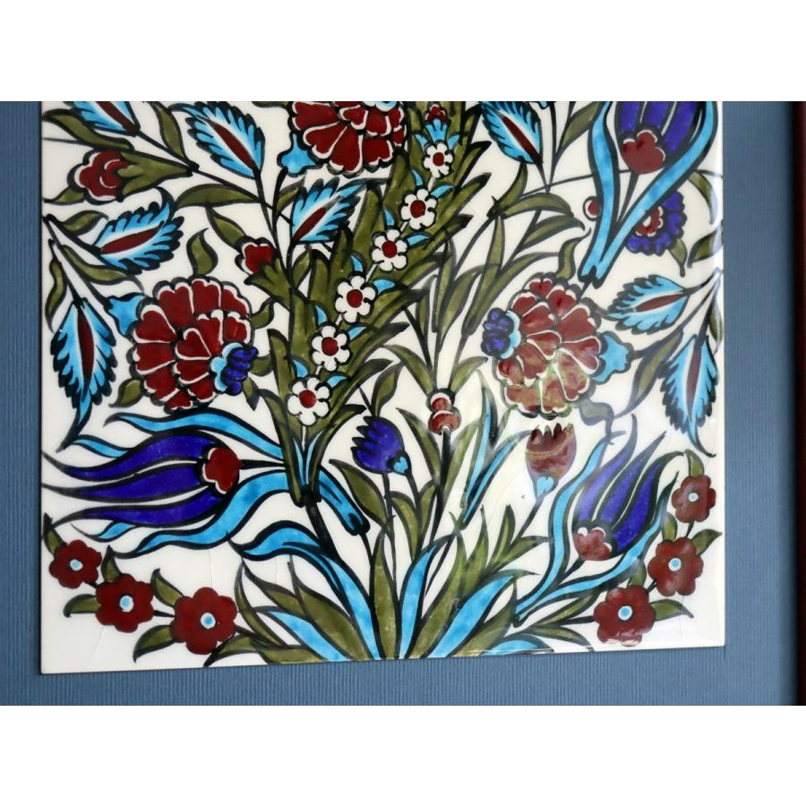 トルコ陶器 手書きタイル 1枚額 H32×W32×D1.5cm チューリップ＆カーネーション Turkish Hand Paint Tile |  | 03