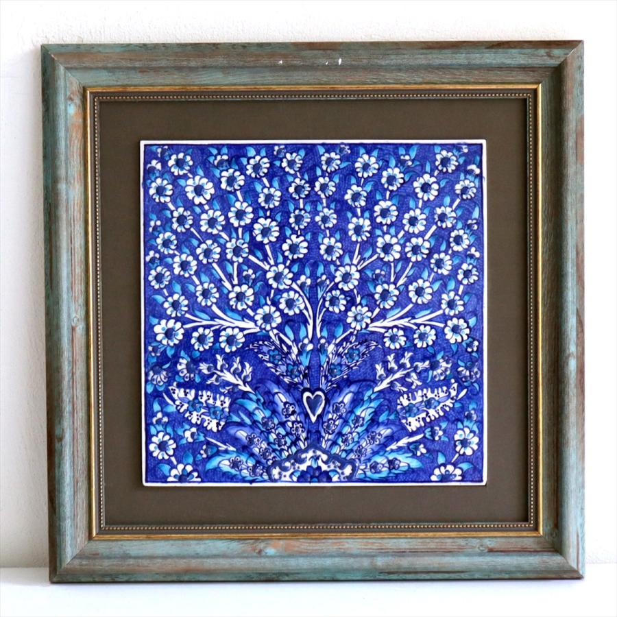 トルコ陶器 手書きタイル 1枚額 H31×W31×D2.5cm プラムツリー Turkish Hand Paint Tile | 