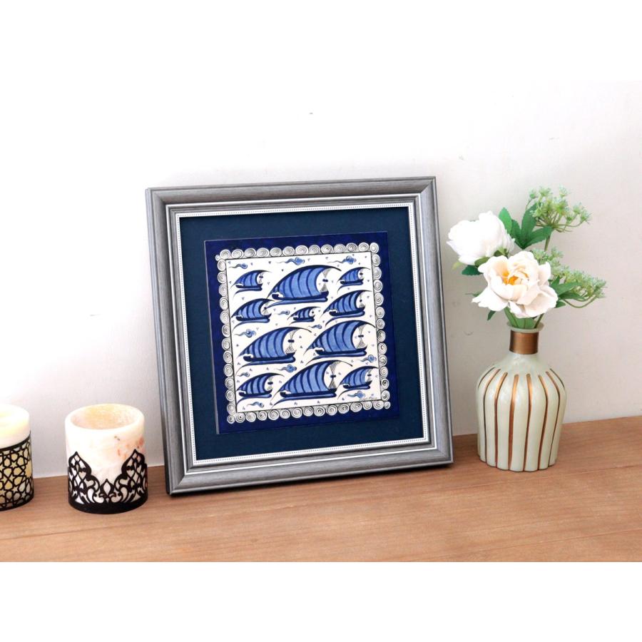 トルコ陶器 手書きタイル 1枚額 H31×W31×D2.5cm チャナッカレ・トロイの船 Turkish Hand Paint Tile |  | 01