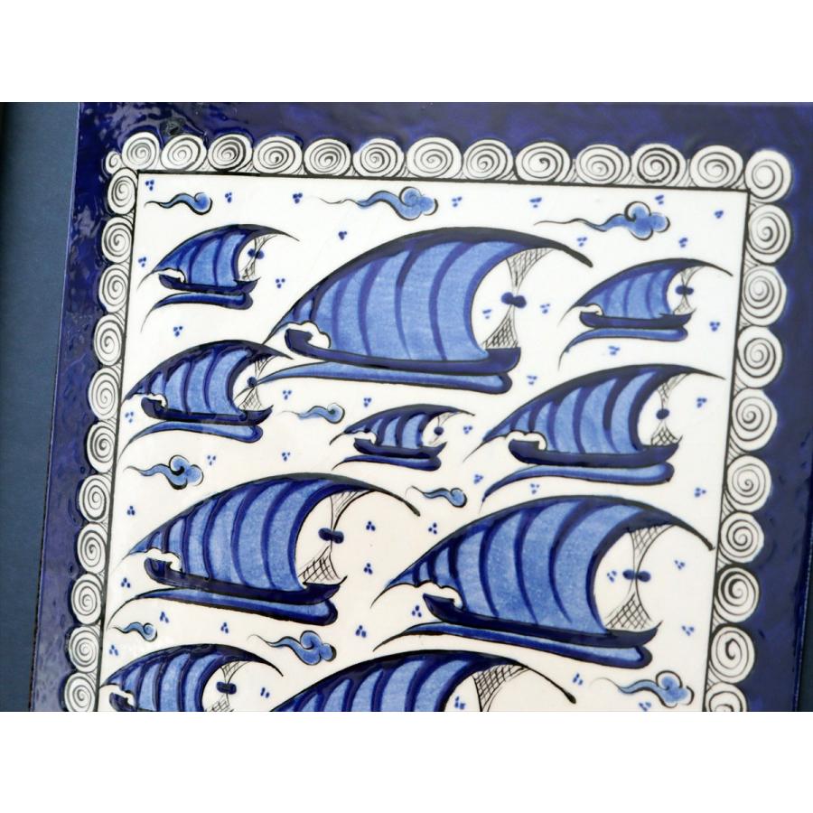トルコ陶器 手書きタイル 1枚額 H31×W31×D2.5cm チャナッカレ・トロイの船 Turkish Hand Paint Tile |  | 02
