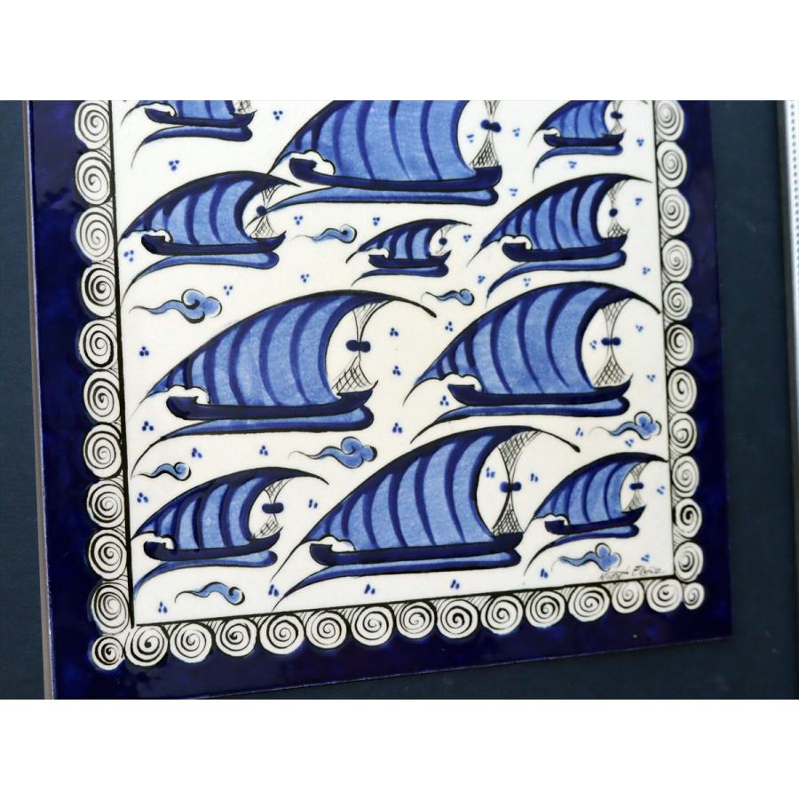 トルコ陶器 手書きタイル 1枚額 H31×W31×D2.5cm チャナッカレ・トロイの船 Turkish Hand Paint Tile |  | 03