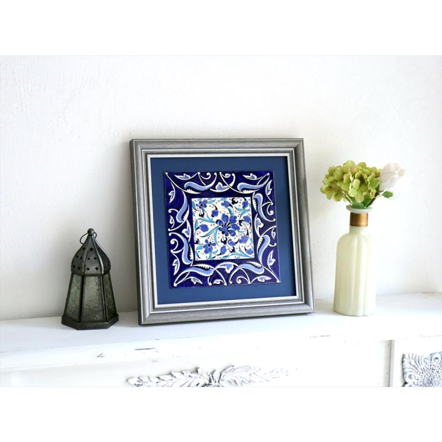 トルコ陶器 手書きタイル 1枚額 H31×W31×D2.5cm ブルーフラワーデザイン Turkish Hand Paint Tile |  | 01
