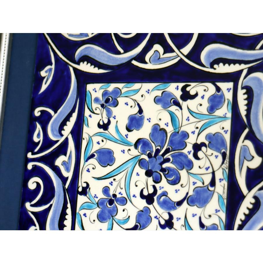 トルコ陶器 手書きタイル 1枚額 H31×W31×D2.5cm ブルーフラワーデザイン Turkish Hand Paint Tile |  | 02