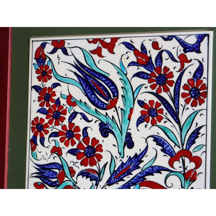 トルコ陶器 手書きタイル 2枚額 H52.5×W32×D1.5cm チューリップと