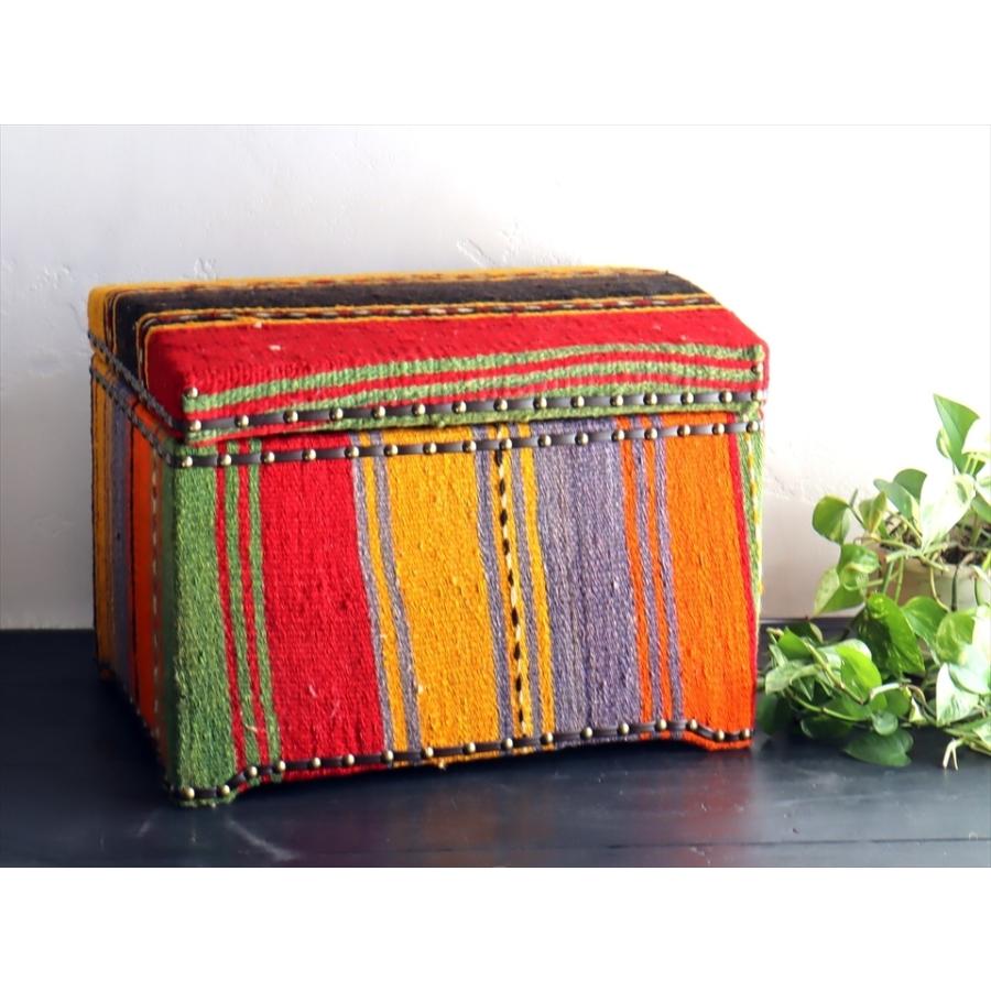 オールドキリム木製家具 宝箱Ｌサイズストライプボーダー W46.5xH35.5xD35cm | ブランド登録なし | 01