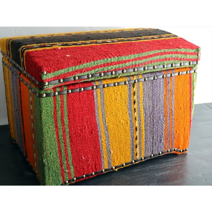 オールドキリム木製家具 宝箱Ｌサイズストライプボーダー W46.5xH35.5xD35cm | ブランド登録なし | 02