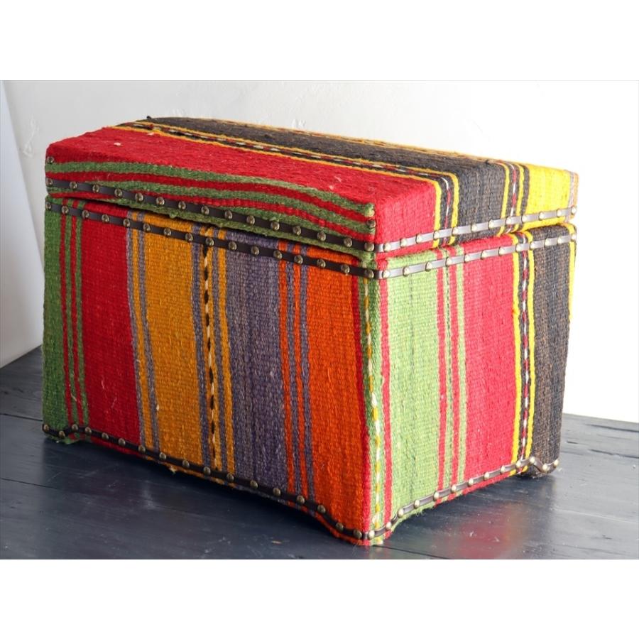 オールドキリム木製家具 宝箱Ｌサイズストライプボーダー W46.5xH35.5xD35cm | ブランド登録なし | 04