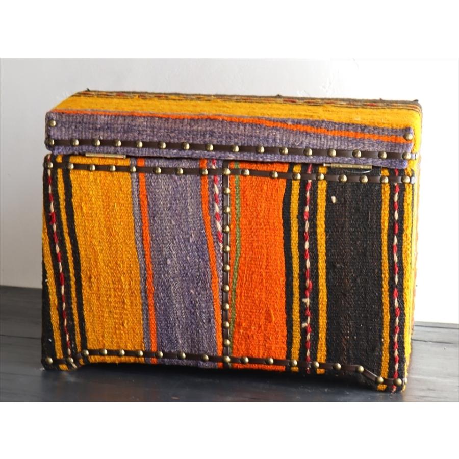 オールドキリム木製家具 宝箱Ｌサイズストライプボーダー W46.5xH35.5xD35cm | ブランド登録なし | 05