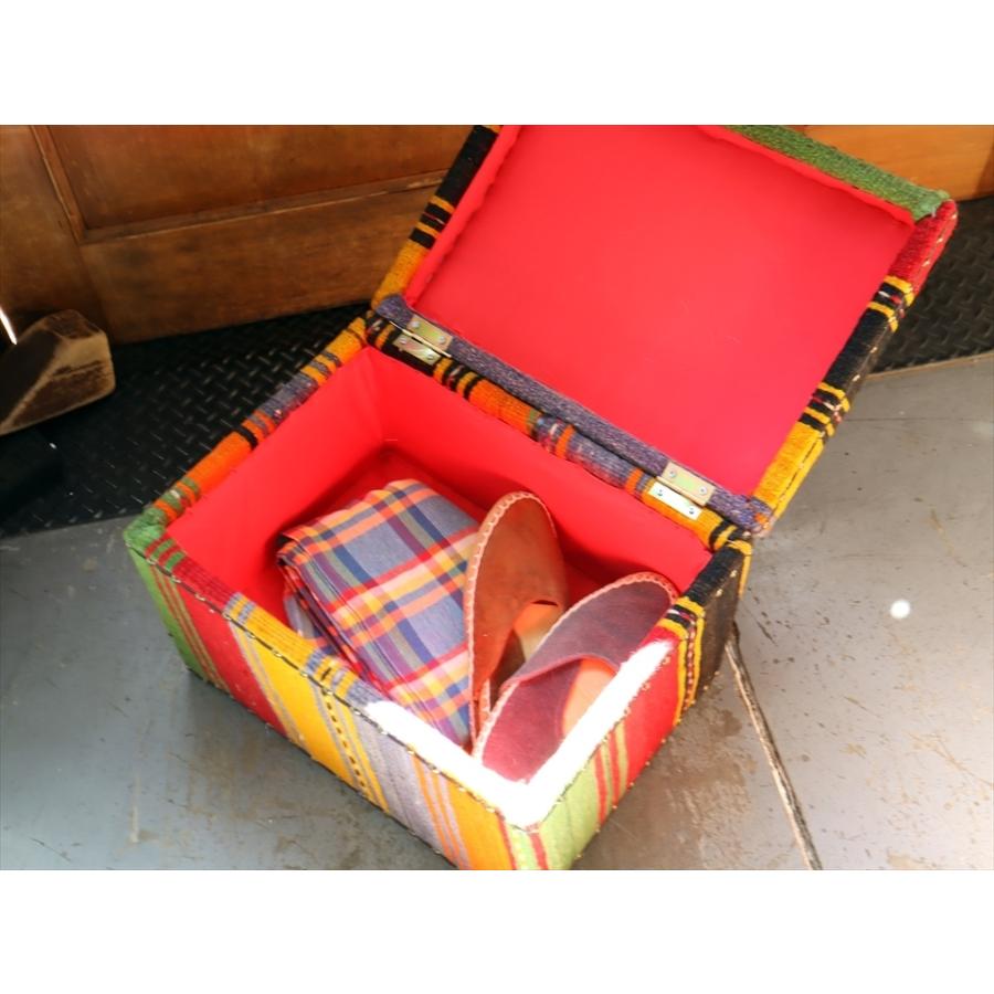 オールドキリム木製家具 宝箱Ｌサイズストライプボーダー W46.5xH35.5xD35cm | ブランド登録なし | 06