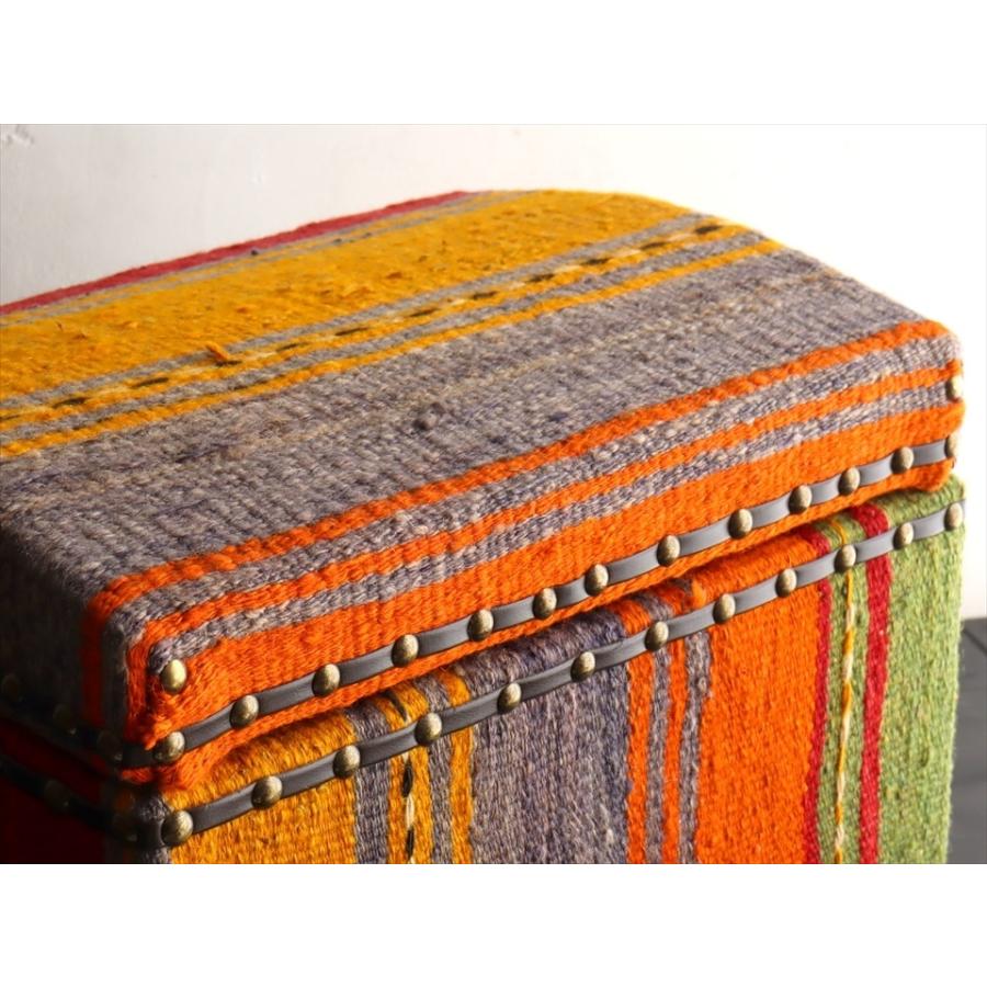 オールドキリム木製家具 宝箱Ｍサイズストライプボーダー W36.5xH31.5xD27cm | ブランド登録なし | 03