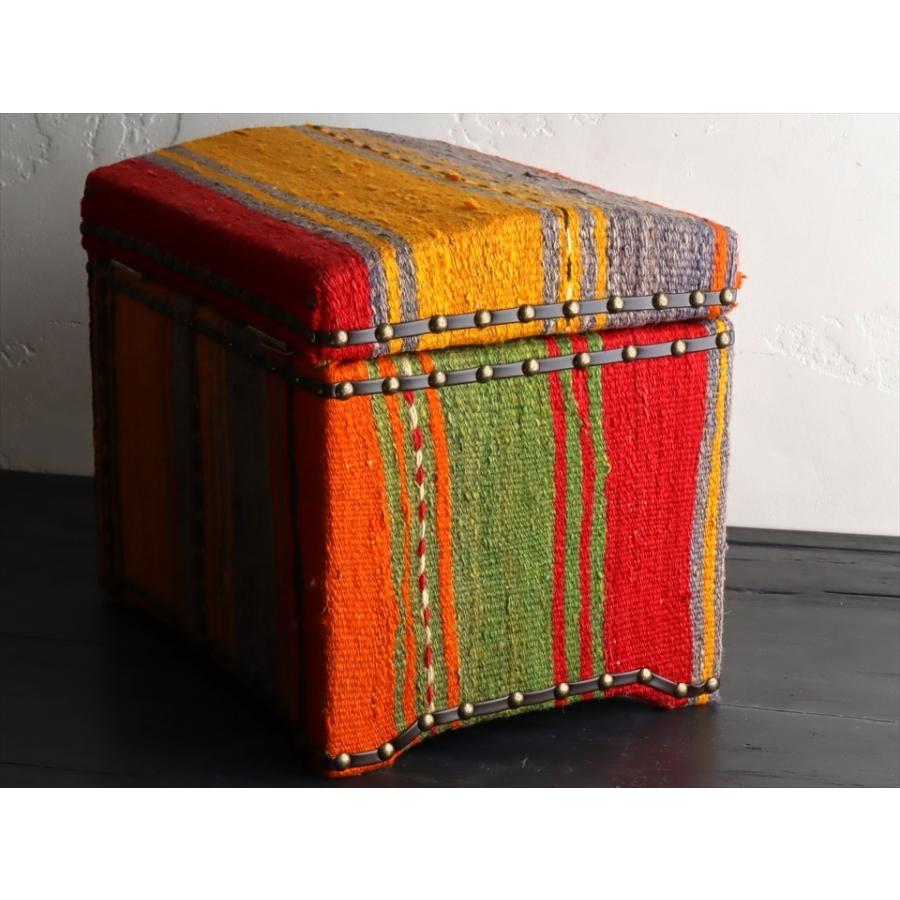 オールドキリム木製家具 宝箱Ｍサイズストライプボーダー W36.5xH31.5xD27cm | ブランド登録なし | 04
