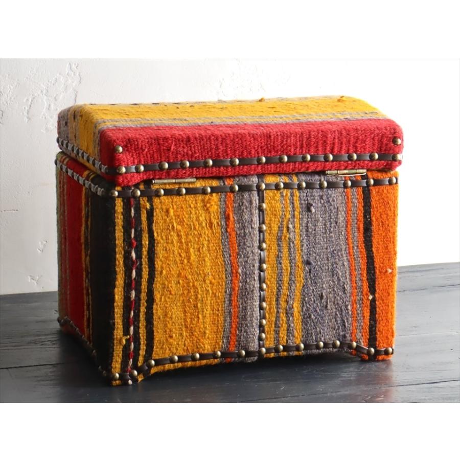 オールドキリム木製家具 宝箱Ｍサイズストライプボーダー W36.5xH31.5xD27cm | ブランド登録なし | 05