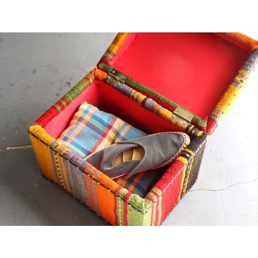 オールドキリム木製家具 宝箱Ｍサイズストライプボーダー W36.5xH31.5xD27cm | ブランド登録なし | 06