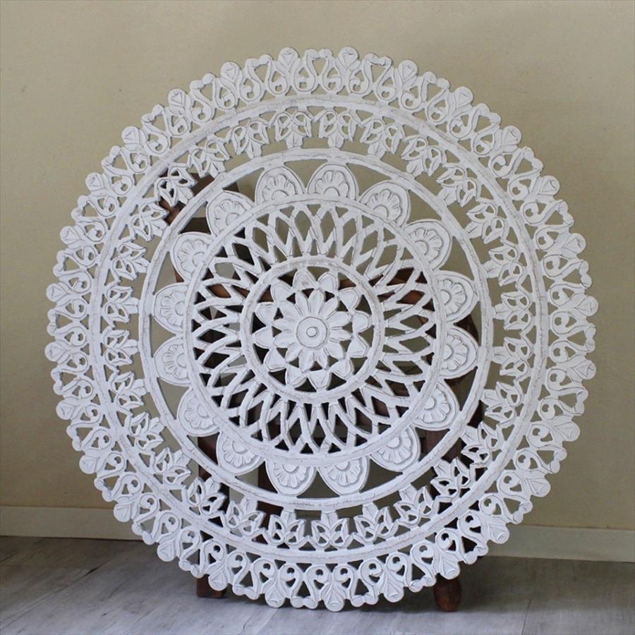 木彫り木製パネルラウンド直径105cm アラベスクデザインレリーフ グレー/wood carving arabesque design gray