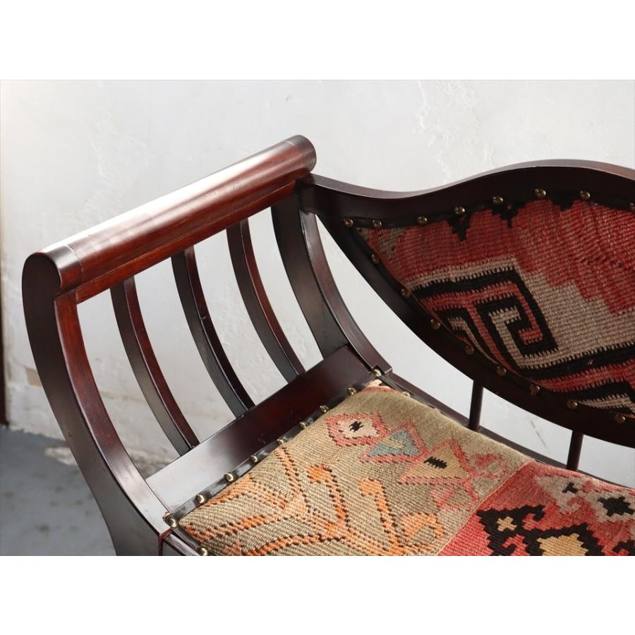 【一点物】トルコ製　オールドキリムチェア　木製アームチェア パーソナルチェア 一点物】トルコ製 オールドキリムチェア 木製アームチェア