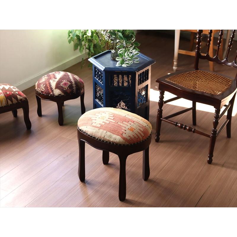 オールドキリム木製家具 H40×W31.5×D41.5cm スツール オットマン オーバル old kilim stool ottman oval | ブランド登録なし | 01