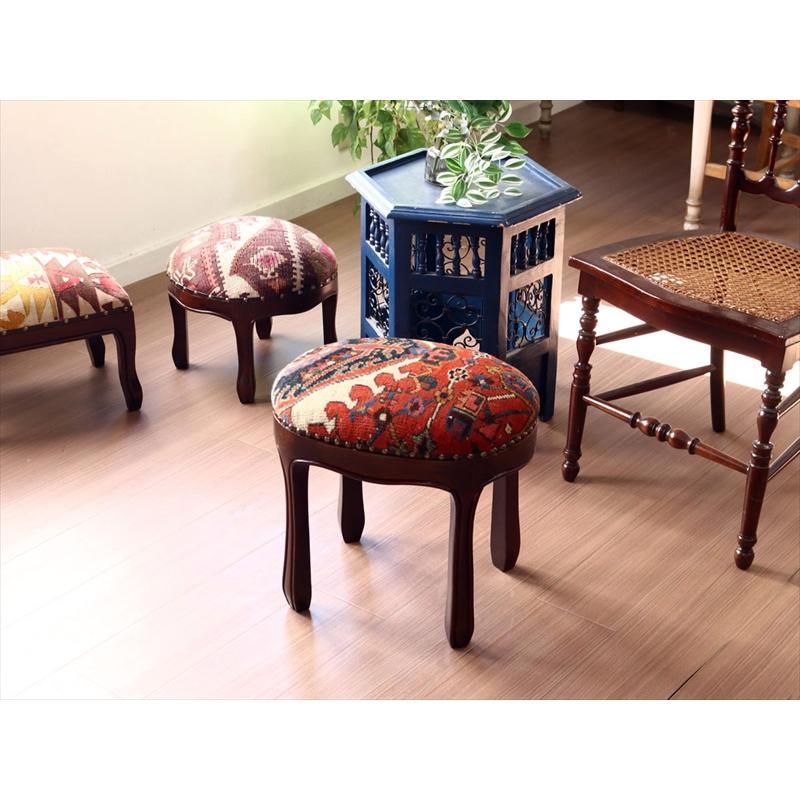 トライバルラグ木製スツールオーバル　H40×W41×D31cm  スツール オットマン オーバル tribal rug stool ottman oval | ブランド登録なし | 01