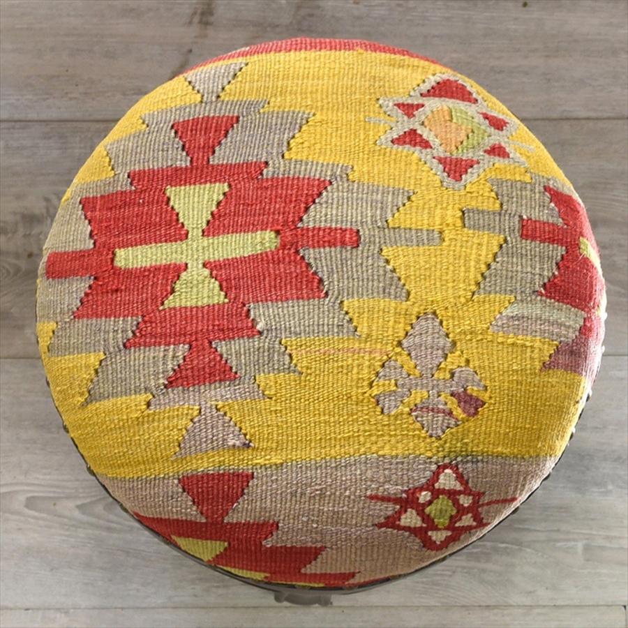 オールドキリムの木製家具 スツールオットマン ラウンド 直径37cm×高さ29cm | ブランド登録なし | 01