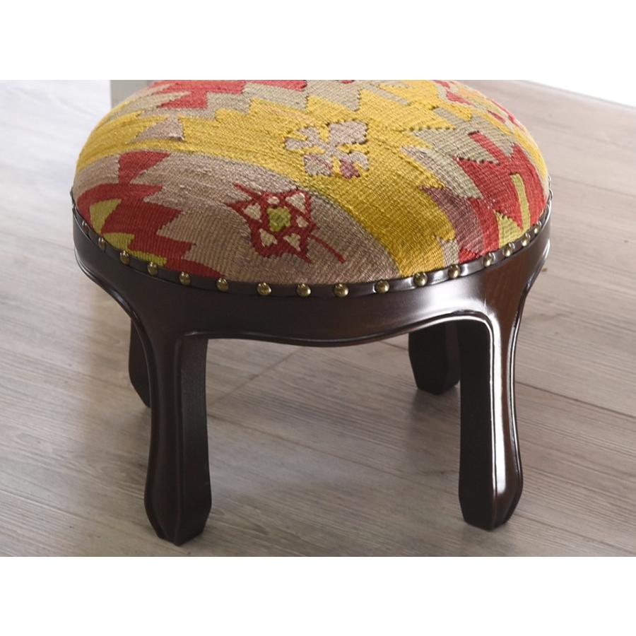 オールドキリムの木製家具 スツールオットマン ラウンド 直径37cm×高さ29cm | ブランド登録なし | 02