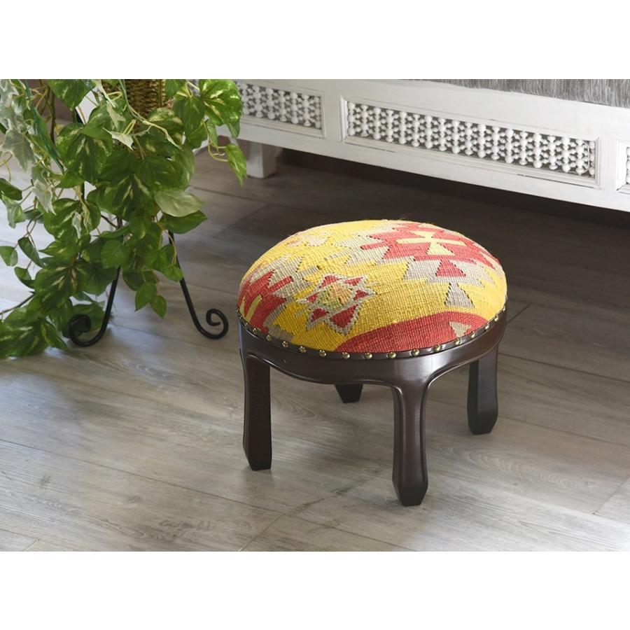 オールドキリムの木製家具 スツールオットマン ラウンド 直径37cm×高さ29cm | ブランド登録なし | 03