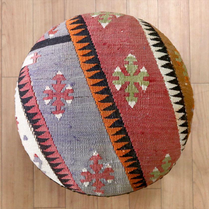 オールドキリムスツール 直径35×H29cm ラウンド アダナ キリム木製家具