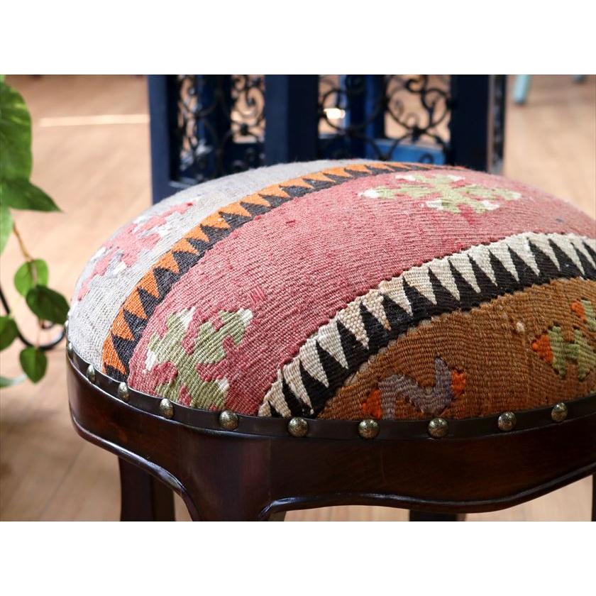 オールドキリムスツール 直径35×H29cm ラウンド アダナ キリム木製家具