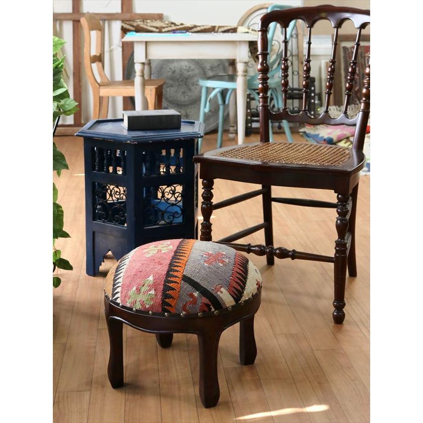 オールドキリムスツール 直径35×H29cm ラウンド アダナ キリム木製家具