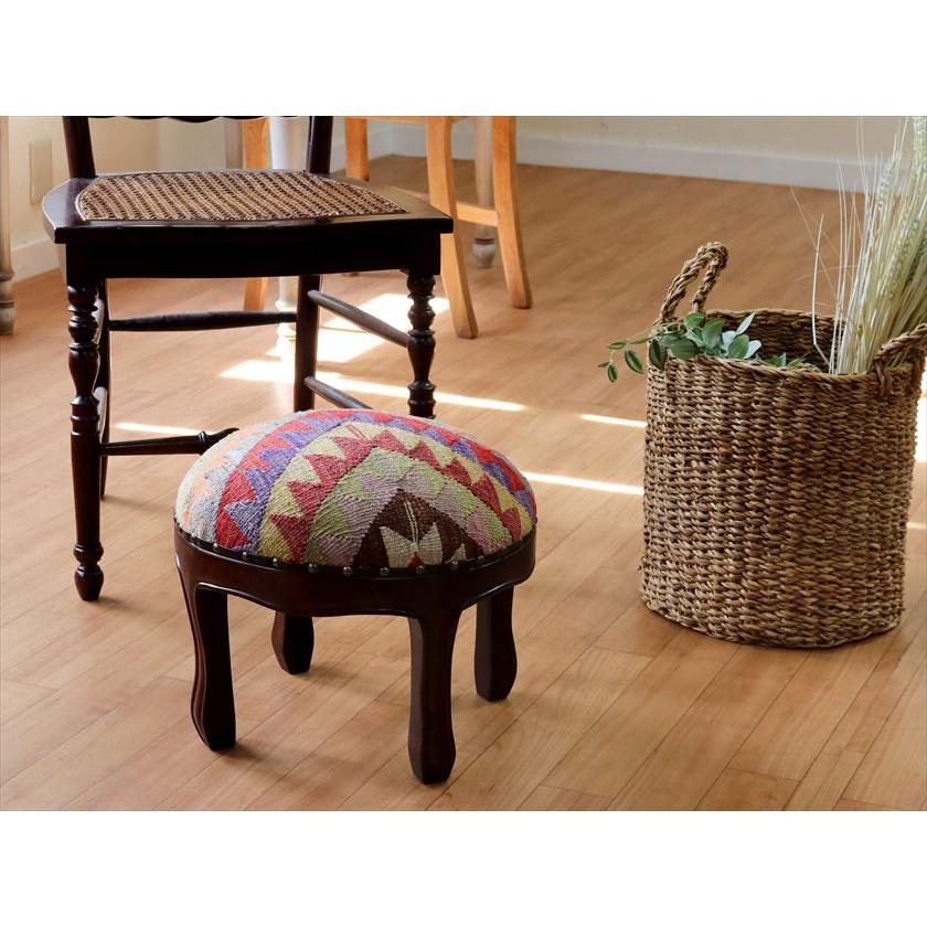 オールドキリムスツール 直径35×H29cm ラウンド イーブルアイ キリム木製家具 スツール オットマン | ブランド登録なし | 01