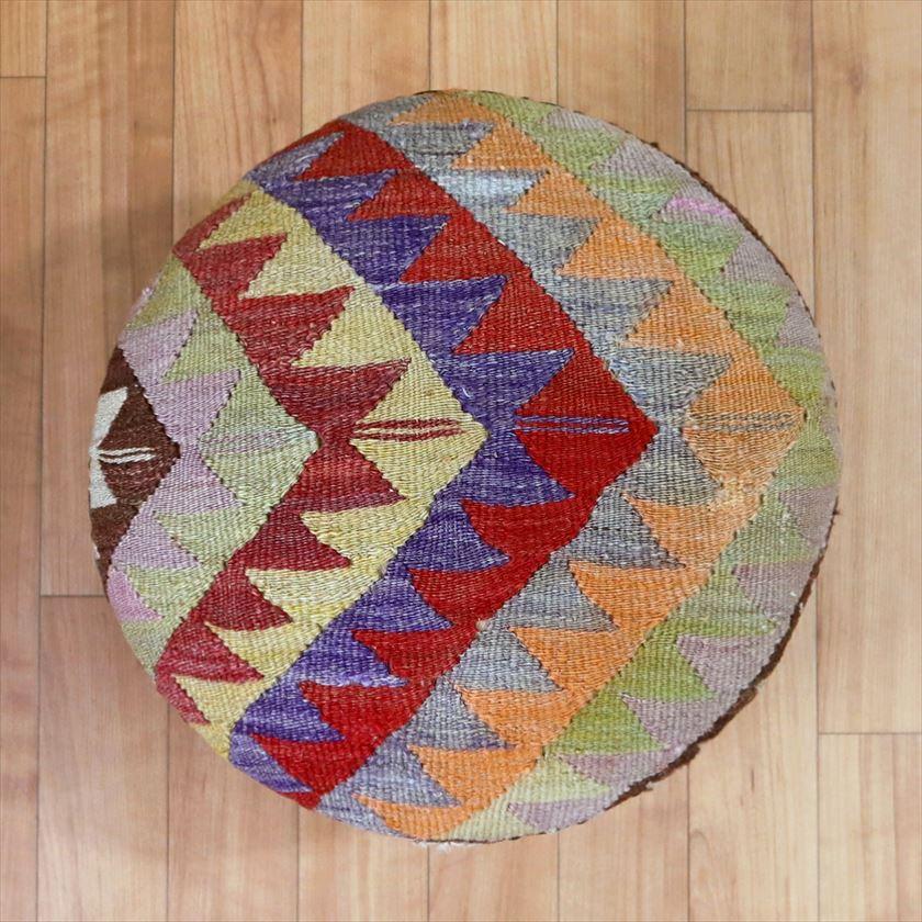 オールドキリムスツール 直径35×H29cm ラウンド イーブルアイ キリム木製家具 スツール オットマン | ブランド登録なし | 02