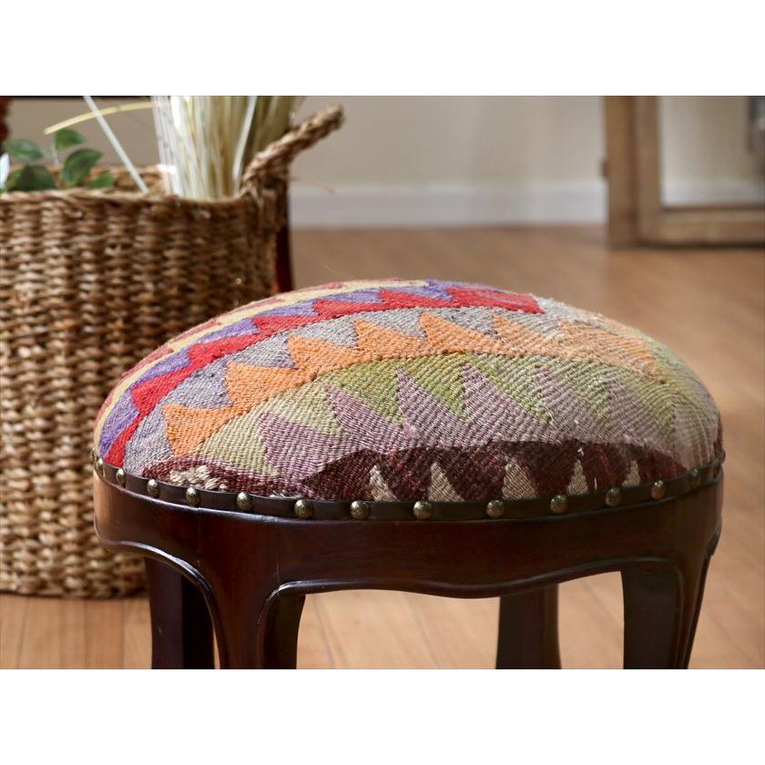 オールドキリムスツール 直径35×H29cm ラウンド イーブルアイ キリム木製家具 スツール オットマン | ブランド登録なし | 04