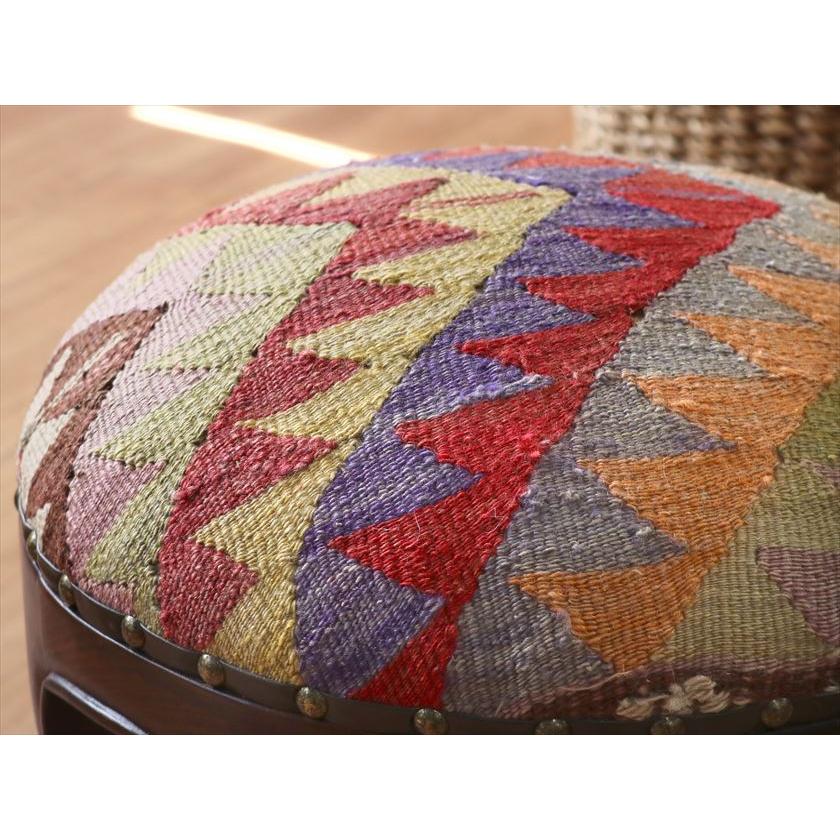 オールドキリムスツール 直径35×H29cm ラウンド イーブルアイ キリム木製家具 スツール オットマン | ブランド登録なし | 05